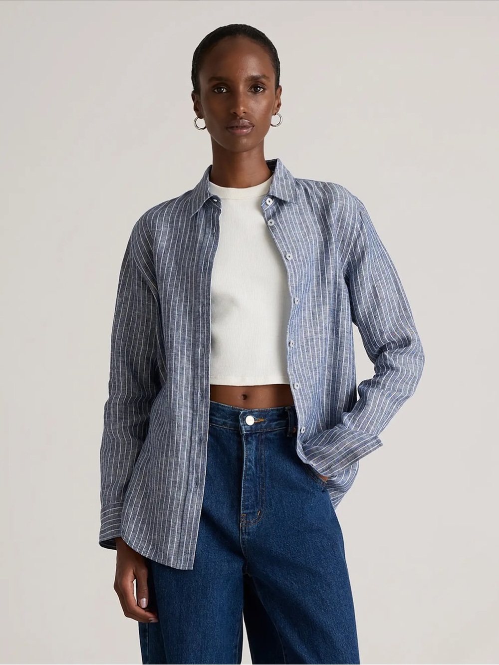 Quince Blue and White Striped Button-Down Shirt